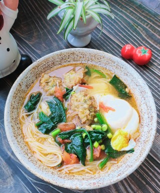 素丸子菠菜汤面的做法步骤：15