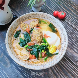 素丸子菠菜汤面的做法步骤：16