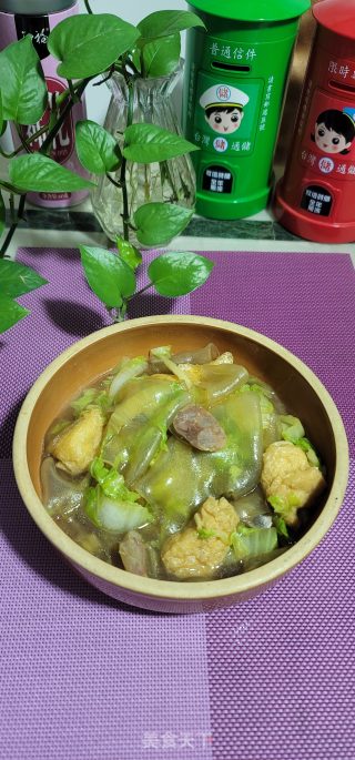 白菜油豆腐炖粉皮的做法步骤：8