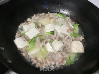 青菜豆腐肉片汤的做法步骤：5