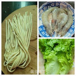 生菜大虾拌麦麸拉面的做法步骤：1