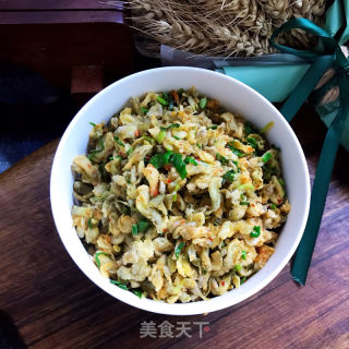 蒜苗炒槐花麦饭的做法步骤：9