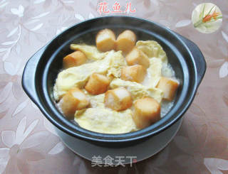 花菜干贝烧蛋饺煲的做法