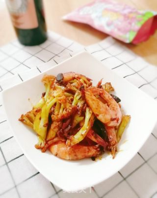 干锅菜花大虾的做法步骤：8