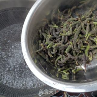 肉丝炒构树穗的做法步骤：2