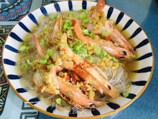 蒜蓉粉丝金针菇蒸开背虾的做法步骤：10