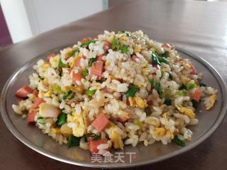 蒜苗鸡蛋火腿肠炒米的做法步骤：9