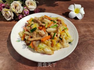 胡萝卜包菜肉丝炒年糕的做法步骤：9