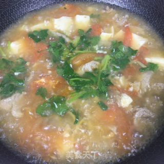 番茄豆腐肉片汤的做法步骤：10