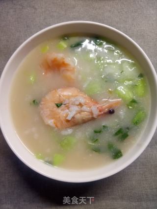 小油菜鲜虾粥的做法步骤：9