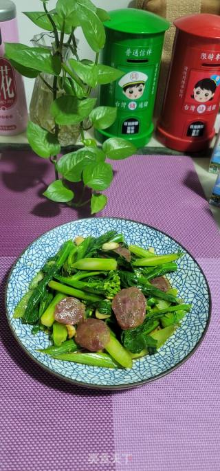 芥兰炒腊肠的做法步骤：9