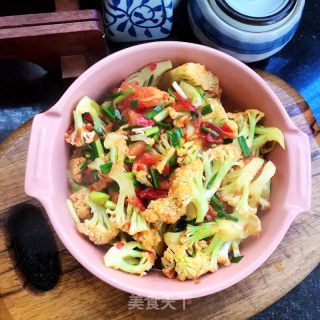 蒜苗番茄炒菜花的做法步骤：9