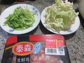芹菜花菜炒鸡腿肉丁的做法步骤：1