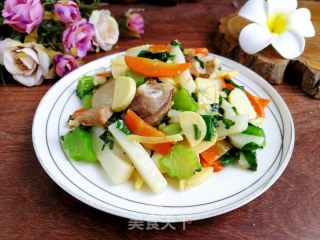腊肉芥菜冬笋炒年糕的做法步骤：9