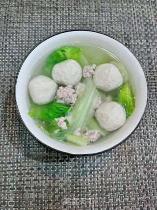 肉沫鱼丸生菜滚汤的做法步骤：8