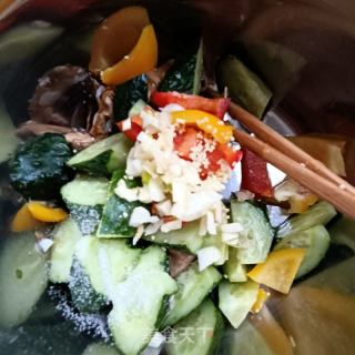 黄瓜拌护心肉的做法步骤：7
