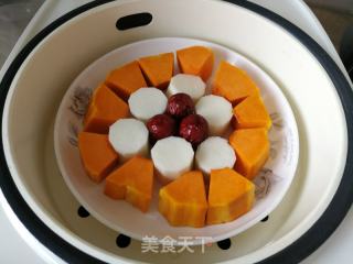 南瓜山药蒸红枣的做法步骤：4