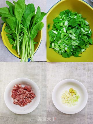 肉末炒菜心的做法步骤：1