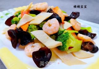 #快手小炒#西兰花杏鲍菇木耳炒虾仁的做法步骤：15