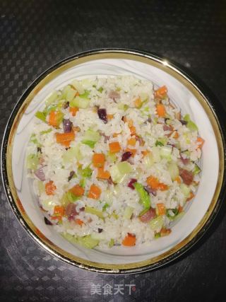 腊肉杂蔬炒饭的做法步骤：7