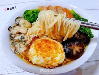 #热汤面#肉参牡蛎煎蛋青菜面的做法步骤：16