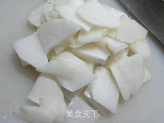 鸭肝炒白佛手瓜的做法步骤：5