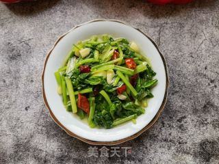 蒜蓉辣椒炒油菜苗的做法步骤：9
