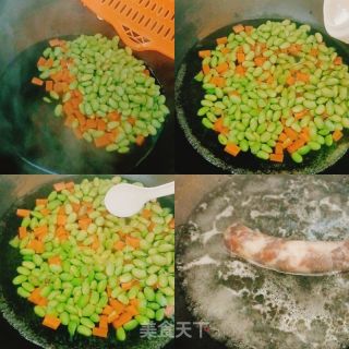 腊肠炒青豆的做法步骤：2