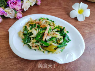 咸肉韭菜炒栀子花的做法步骤：6