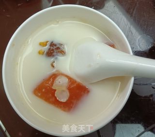 木瓜桃胶皂角米炖牛奶的做法