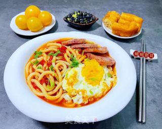 番茄午餐肉煎蛋乌冬面的做法步骤：16
