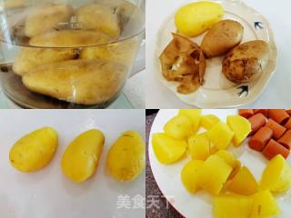 空气炸锅版/土豆火腿大虾撸串的做法步骤：2