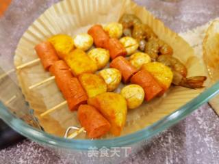 空气炸锅版/土豆火腿大虾撸串的做法步骤：6