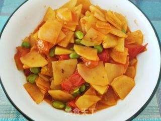 番茄土豆炒毛豆米的做法步骤：13