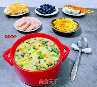 午餐肉小白菜苗胡萝卜疙瘩汤的做法步骤：16