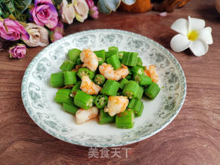 虾仁炒秋葵的做法步骤：7