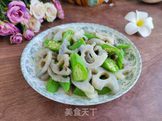 莲藕炒秋葵的做法步骤：9