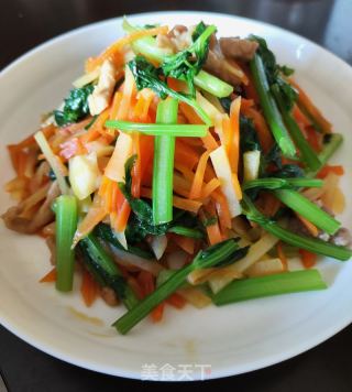 胡萝卜土豆芹菜炒肉丝的做法步骤：10