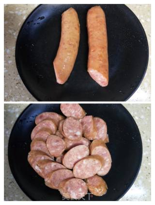 蒜苗鹅肉肠焖饭的做法步骤：2