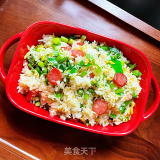 香肠蒜苔炒饭的做法步骤：10