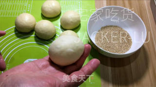 松软汉堡胚，松软有弹性，入口浓浓奶香和芝麻香。的做法步骤：11
