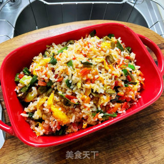 酸豆角腊肉炒米饭的做法步骤：10