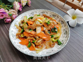 芥菜芯胡萝卜炒肉丝的做法步骤：9