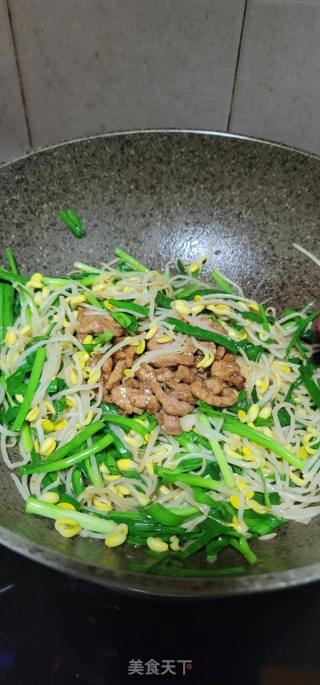 肉丝炒黄豆芽韭菜的做法步骤：12