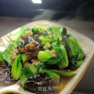 肉沫木耳炒油菜的做法步骤：10