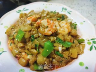 青椒虾仁炒茄丁的做法步骤：15