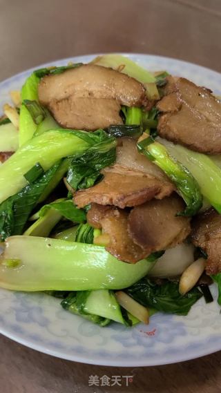 青菜炒卤肉的做法步骤：7