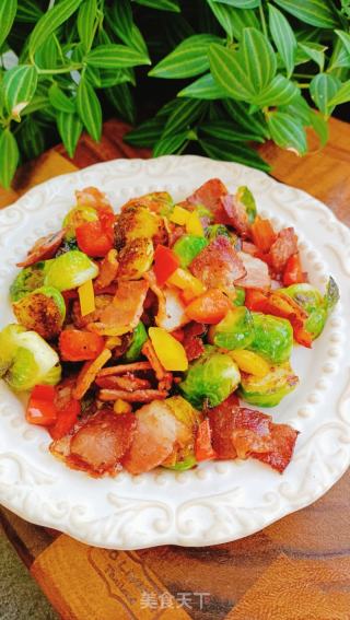 甜椒培根煎孢子甘蓝的做法步骤：12