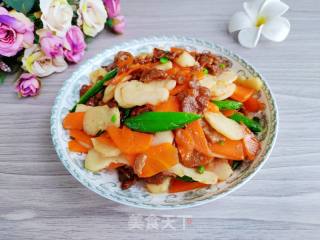 胡萝卜荸荠炒肉片的做法步骤：8