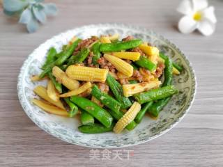 肉末玉米笋炒四季豆的做法步骤：8